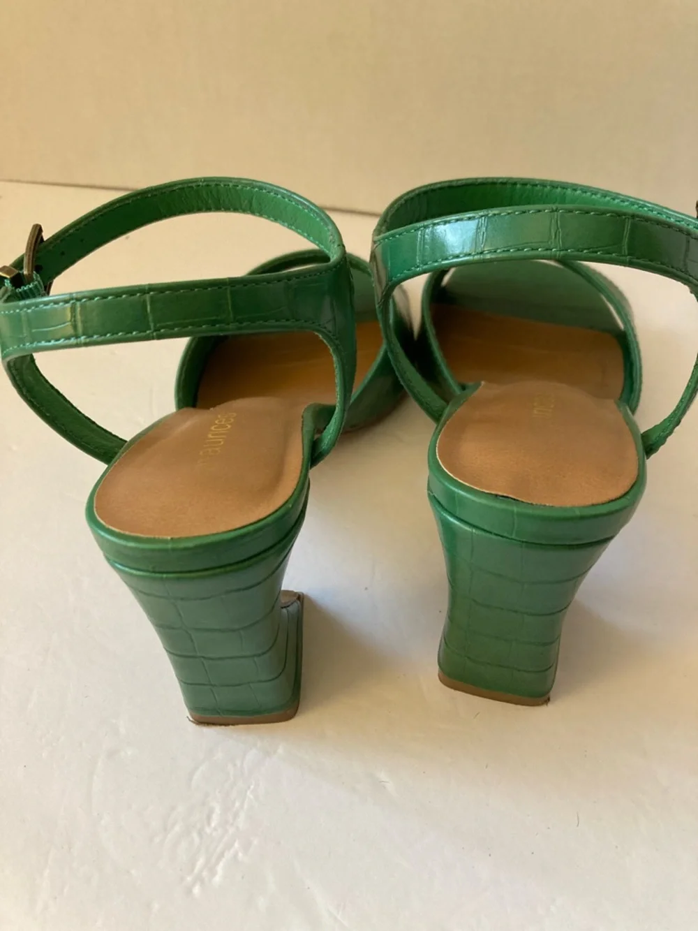 Maurices Green Croc-Embossed Block Heel Sandals with Ankle Strap size 7M